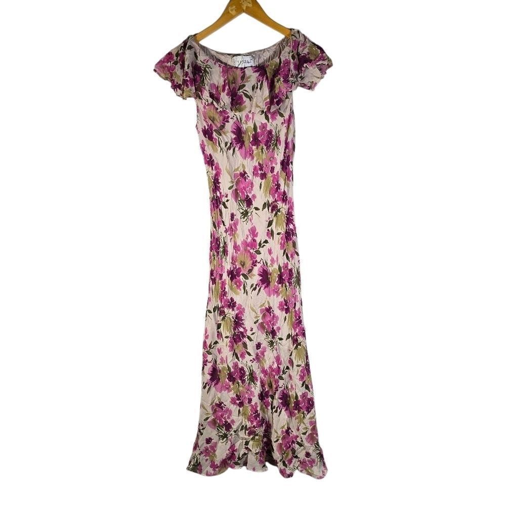 Papell Boutique Floral Purple and Cream Evening Dress